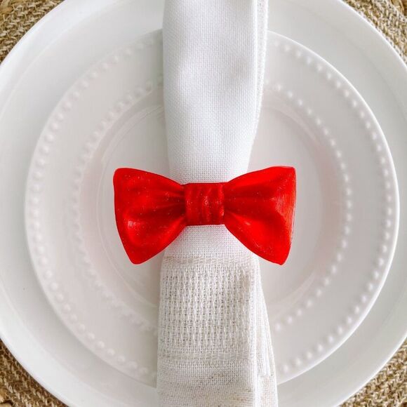 Stylish Bow Napkin Rings – Red Glitter - Handmade - Wedding Party Event Planner - Picture 5 of 13